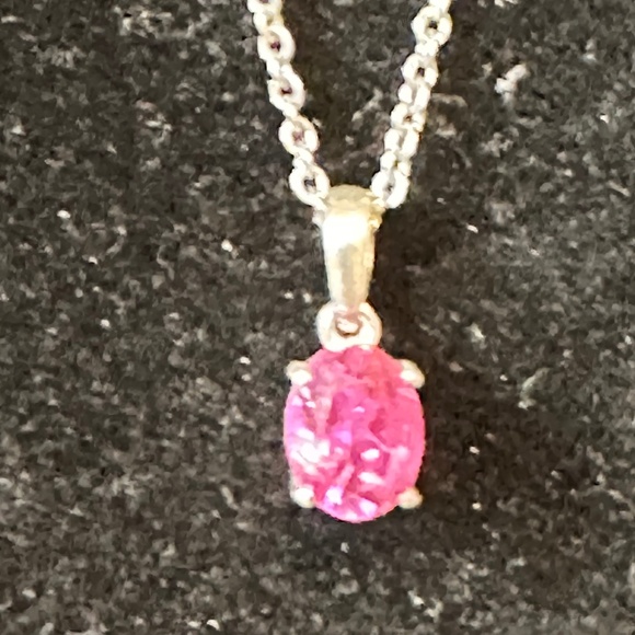 925 Sterling Silver Oval Pink Sapphire Solitaire Pendant on Chain - NWOT - Picture 11 of 15